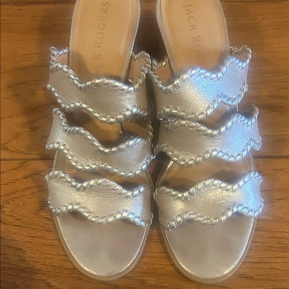 Jack Rogers Logan Mid Heels Metallic Whipstitch Block Heels Shoes - Picture 5 of 9